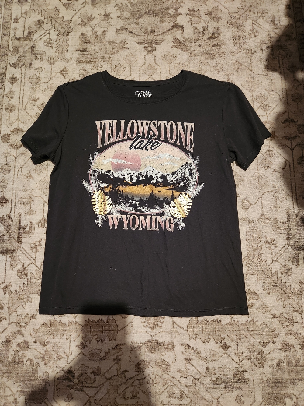 Cold Crush Black Yellowstone Lake Wyoming Graphic Tee